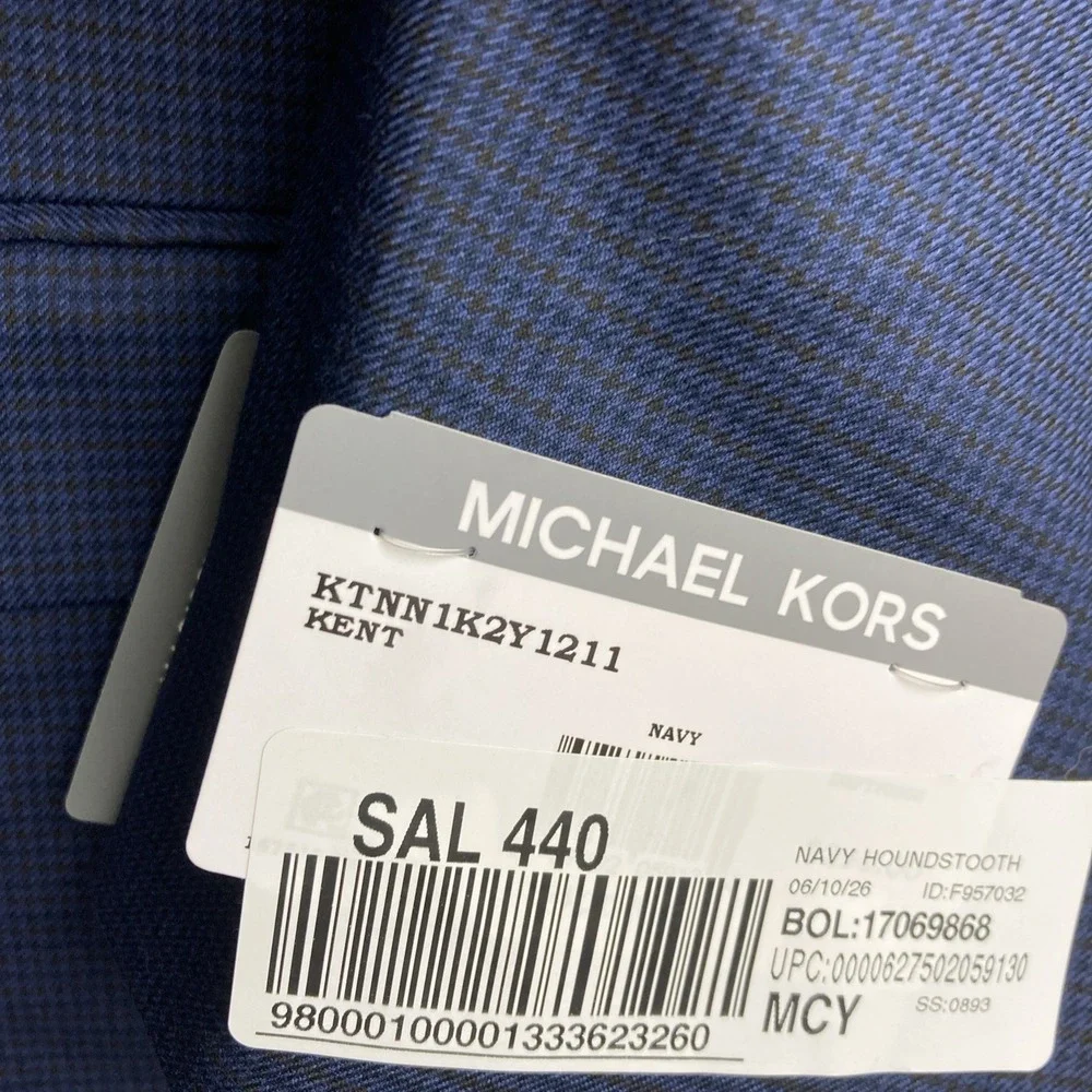 Michael Kors Men's Classic-Fit Houndstooth Sport Coat 54L Navy